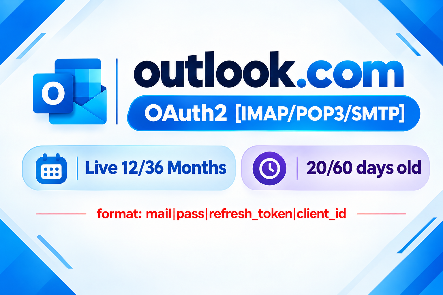Outlook.com Trusted -OAuth2 [IMAP/POP3/SMTP]Live 12-36 Months(Registerd 20/60 days ago).100% Genuine.wholesale outlook product.