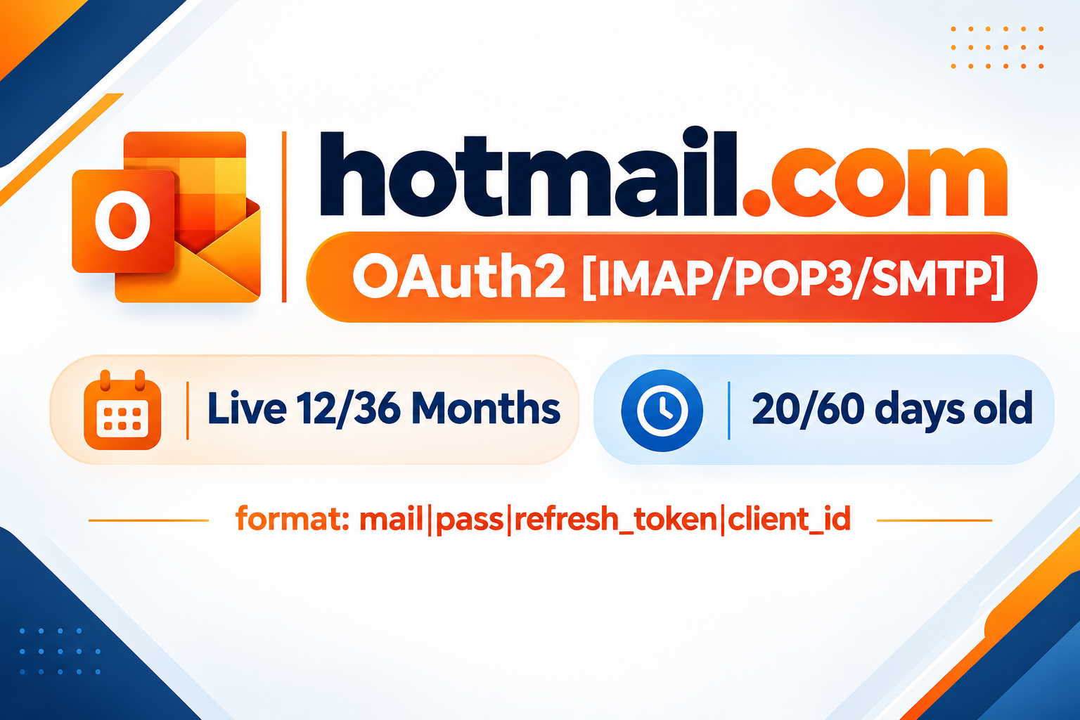 hotmail.com Trusted -OAuth2 [IMAP/POP3/SMTP]Live 12-36 Months(Registerd 20/60 days ago).100% Genuine.wholesale hotmail product.