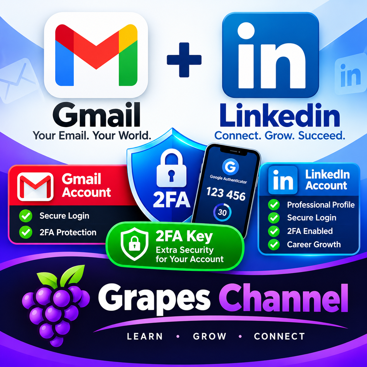 Gmail + LinkedIn Account with 2FA Key Grapes Channel
