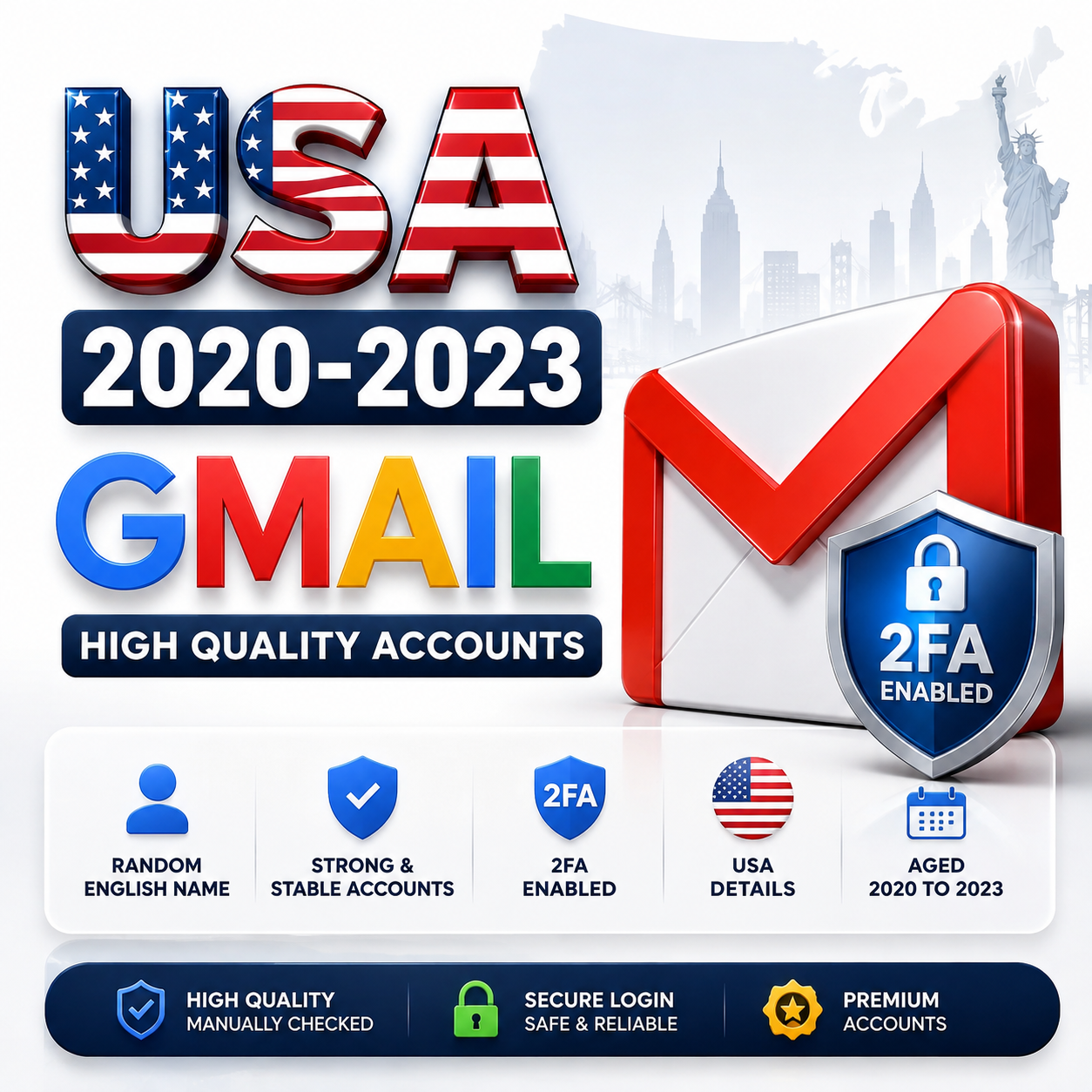 USA Gmail 2020-2023 Strong HQ 2FA Enabled English Name