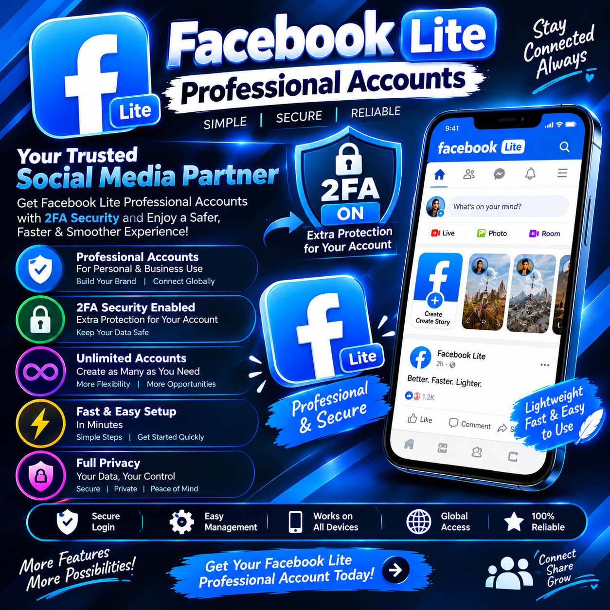 Facebook Lite Pro Accounts | 2FA Security & Professional Account Setup