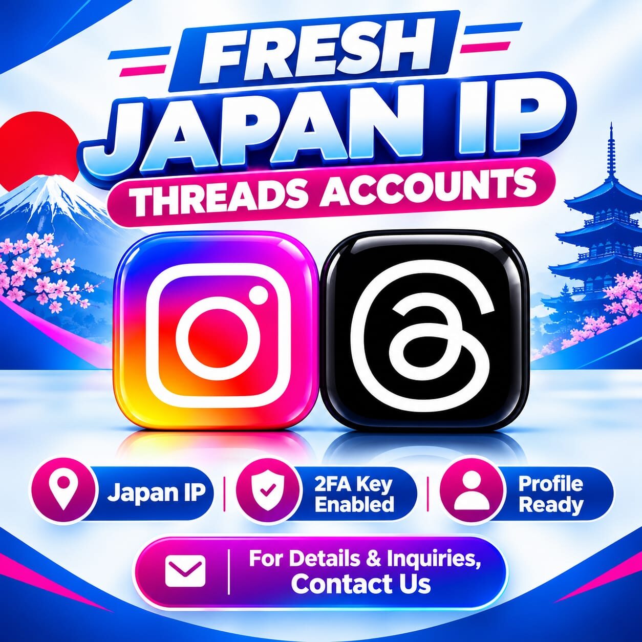 Fresh Japan Ip threads account 2fa key enable